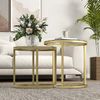 OKWISH Couchtisch 2er-Set runder Couchtisch in Gold, stapelbar mit Stahlrahmen (60 x 43,5 x 36 cm/ 50 x 50,5 x 50 cm, 2-St, Beistelltisch & Kaffeetisch für Wohnzimmer & Schlafzimmer), Platzsparendes Design für moderne Wohnungen & flexible Raumnutzung Bild 2