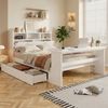Kinder Einzelbett, Jugendbett mit Stauraum, Bettgestell mit Kopfteilregal, ausziehbarer Schublade und verstellbarem Klapptisch, flexible Schubladenmontage, Weißholzfarbe, 140x200 cm Bild 4