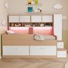 Flieks Kinderbett, Holzbett 90×200cm mit vielem Stauraum Kleiderschrank LED-Beleuchtung Bild 2