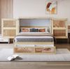 Schrankbett 140x200 cm mit Lattenrost und Schubladen – klappbares Wandbett in Holzfarbe mit Rattan-Design Bild 3