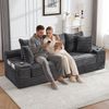 Leinen-Sofa, 4 Kissen, Getränkehalter, Seitentasche, Khaki Bild 2