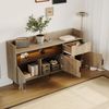 Sideboard 160 x 35 x 82 cm mit offenem Regal, Schublade und Türfächern – Holzwerkstoff in Natur mit Metallrahmen Bild 4