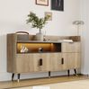 Sideboard 160 x 35 x 82 cm mit offenem Regal, Schublade und Türfächern – Holzwerkstoff in Natur mit Metallrahmen Bild 2