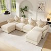 Ecksofa 284x156,5x86 cm in Beige, Chenille, modulare Form mit 2 Hockern und verstellbaren Armlehnen Bild 2