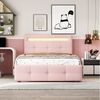BlingBin Polsterbett Einzelbett Funktionsbett Kinderbett Jugendbett, 90x200 cm (1er Set, 1-tlg, mit LED-Leuchten, 2 Schubladen), hautfreundlicher Leinenpolsterung flach Bettrahmen Gästebett Bild 2