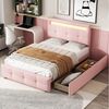 BlingBin Polsterbett Einzelbett Funktionsbett Kinderbett Jugendbett, 90x200 cm (1er Set, 1-tlg, mit LED-Leuchten, 2 Schubladen), hautfreundlicher Leinenpolsterung flach Bettrahmen Gästebett Bild 5