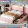 BlingBin Polsterbett Einzelbett Funktionsbett Kinderbett Jugendbett, 90x200 cm (1er Set, 1-tlg, mit LED-Leuchten, 2 Schubladen), hautfreundlicher Leinenpolsterung flach Bettrahmen Gästebett Bild 3