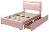 BlingBin Polsterbett Einzelbett Funktionsbett Kinderbett Jugendbett, 90x200 cm (1er Set, 1-tlg, mit LED-Leuchten, 2 Schubladen), hautfreundlicher Leinenpolsterung flach Bettrahmen Gästebett Bild 4