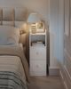 Nachttisch Schmal, Beistelltisch mit 2 Schubladen, Nachttische mit Offenem Fach, Verstellbare Schubladenposition für Schlafzimmer, Wohnzimmer, Weiß mit Holzmaserung Bild 3