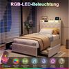 ADWOLT Stauraumbett Polsterbett mit Lattenrost und LED-Beleuchtung, Jugendbett 90x200cm mit USB&Type-C,Kinderbett mit 2 Schubladen,Beige Bild 3