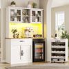 Merax 140cm Küchenschrank mit Rollwagen, Hochschrank mit LED-Beleuchtung, Pantryschrank mit Weinglasregal & Weinregal, Beleuchteter Sideboard Schrank Bild 3