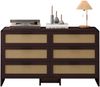 Kommode 130 cm breit aus Holzwerkstoff mit 6 Schubladen in Rötlichbraun mit Rattan-Optik Bild 3