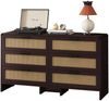 Kommode 130 cm breit aus Holzwerkstoff mit 6 Schubladen in Rötlichbraun mit Rattan-Optik Bild 5