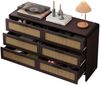 Kommode 130 cm breit aus Holzwerkstoff mit 6 Schubladen in Rötlichbraun mit Rattan-Optik Bild 4