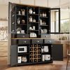Flieks Küchenbuffet mit Arbeitsplatte in Holzoptik Natur, Glastüren und Weinregal (1-St, B120/T40/H185 cm) Hochschrank Küchenschrank Geschirrschrank mit verstellbarer Ablagen Bild 2