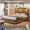 Polsterbett aus Leinenstoff mit LED & USB-Anschluss, 160x200 cm, grau, Stauraum, ohne Matratze Bild 3