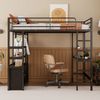 Hochbett 90x200 cm mit Schreibtisch, USB & Steckdose,Metallbett mit Regalen, Leiter & Geländer, platzsparendes Jugendbett Schwarz Bild 4