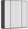 rauch Kleiderschrank Nabila, Drehtürenschrank, Garderobenschrank, 4-türig, mit 1 Kleiderstange und 5 Einlegeböden, Farbe Weiß/Grau metallic, Schwarz, mit Push-to-Open Funktion, 187x194x53cm Bild 3