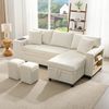 Schlafsofa 231 x 131,5 x 84 cm mit Schlaffunktion, Stauraum, USB/Typ-C und Seitenablagen – Ecksofa aus Cord in Beige Bild 2
