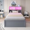 Multifunktionsbett 90x200 cm aus Massivholz mit LED-Beleuchtung, USB-Steckdose, 4 Stauräumen,Grau Bild 3