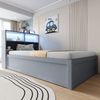 Multifunktionsbett 90x200 cm aus Massivholz mit LED-Beleuchtung, USB-Steckdose, 4 Stauräumen,Grau Bild 2