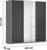 rauch Kleiderschrank, Schwebetürenschrank KULMBACH, 3-türig, 1 Spiegeltüre, inkl. Türdämpfer und weiterem Zubehör, Hochglanz Effektgrau/Grau metallic, 203 x 211 x 62 cm Bild 4
