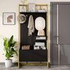 Flurgarderobe Schwarz mit Spiegel, Schuhfach, Haken, Doppeltürschrank, Kompaktgarderoben, Stauraum für Flur Bild 5