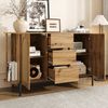 Merax Sideboard mit Rattantüren, Ovales Aufbewahrungsschrank in Holzoptik (140 × 38 × 77,5 cm, 1 St), Kommode mit 2 Schiebetüren, 3 Schubladen, Metallbeinen & Stauraum Bild 2