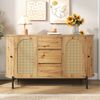Merax Sideboard mit Rattantüren, Ovales Aufbewahrungsschrank in Holzoptik (140 × 38 × 77,5 cm, 1 St), Kommode mit 2 Schiebetüren, 3 Schubladen, Metallbeinen & Stauraum Bild 3
