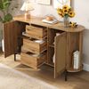 Merax Sideboard mit Rattantüren, Ovales Aufbewahrungsschrank in Holzoptik (140 × 38 × 77,5 cm, 1 St), Kommode mit 2 Schiebetüren, 3 Schubladen, Metallbeinen & Stauraum Bild 4