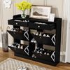 Schuhschrank 110 x 26 x 100 cm aus Spanplatte in Schwarz mit 4 Klapptüren & 2 Schubladen Bild 3