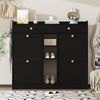 Schuhschrank 110 x 26 x 100 cm aus Spanplatte in Schwarz mit 4 Klapptüren & 2 Schubladen Bild 5