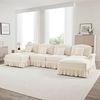 Modulares U-förmiges Sofa 4-Sitzer, weiches Cloud-Design beweglicher Hocker abnehmbare Rüschenschürze Trichter-Armlehnen, Chenille, Weiß, Bild 2