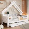MODFU Kinderbett für Kinderzimmer & Schlafzimmer (Kinder-Hausbett mit LED-Licht & Stauraum – stabiles Plattformbett mit Schutzgitter, Schubladen und Regalen, 1-tlg, 205 x 97 x 179) Bild 2