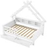 MODFU Kinderbett für Kinderzimmer & Schlafzimmer (Kinder-Hausbett mit LED-Licht & Stauraum – stabiles Plattformbett mit Schutzgitter, Schubladen und Regalen, 1-tlg, 205 x 97 x 179) Bild 4