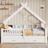MODFU Kinderbett für Kinderzimmer & Schlafzimmer (Kinder-Hausbett mit LED-Licht & Stauraum – stabiles Plattformbett mit Schutzgitter, Schubladen und Regalen, 1-tlg, 205 x 97 x 179) Bild 3