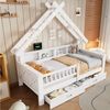 MODFU Kinderbett für Kinderzimmer & Schlafzimmer (Kinder-Hausbett mit LED-Licht & Stauraum – stabiles Plattformbett mit Schutzgitter, Schubladen und Regalen, 1-tlg, 205 x 97 x 179) Bild 5