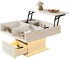 Couchtisch höhenverstellbar H 45,5/59,5 x T 78 x B 78 cm, Weiß, Hochglanz/Matt, LED & Stauraum Bild 4