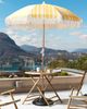Beliani 'MONDELLO' Sonnenschirm mit Volant und Schutzhülle, ohne Fuß, Buchenholz / Polyester gelb, Ø 150 x H 210 cm Bild 3