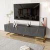 TV-Schrank,lowboard mit strukturierter Tür, TV-Möbel, goldenen Griffen und goldenen Füßen. Bild 5