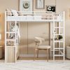 Hochbett 90×200 cm mit Rausfallschutz, Schreibtisch, USB und Steckdose, Weiß, ohne Matratze Bild 2