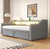 Ausziehbett 90/180×190 cm aus Leinen mit Stauraum, LED-Beleuchtung und USB-Anschluss Bild 3