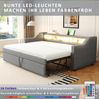 Ausziehbett 90/180×190 cm aus Leinen mit Stauraum, LED-Beleuchtung und USB-Anschluss Bild 5