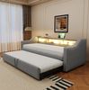 Ausziehbett 90/180×190 cm aus Leinen mit Stauraum, LED-Beleuchtung und USB-Anschluss Bild 4