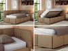 Jugendbett 90x200 ARVO Polsterbett mit Bettkasten, Stauraum & Gasdruckfeder, Modernes Design mit Kopfteil - Braun Kunstleder - Rechts Seite Bild 2