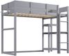 Hochbett mit Ablage 90 x 200 cm, Bettgestell aus massivem Kiefernholz mit Lattenrost,Bett für Kinder und Jugendliche Grau Bild 5