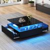 Couchtisch, Hochglanz, mit LED-Beleuchtung, 2 Schubladen & transparentem Display, 70x70x41 cm, Schwarz Bild 5