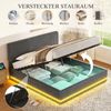 Polsterbett Cord mit LED & USB-Anschluss, 141x207x102-112 cm, Dunkelgrau, ohne Matratze Bild 5