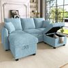 Merax Ecksofa U-förmiges Schlafsofa mit Staufunktion, Tagesbett Sofa Wohnzimmersofa aus Chenille-Bezug 1 Teile, 3-Sitzer-Ecksofa mit 2 Schubladen & 2 Hocker mit Stauraum, Polstersofa Bild 3