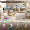 Merax Einzelbett 90x200 cm Polsterbett, Daybett mit hydraulischem Stauraum, Tagesbett, Schlafsofa mit LED, USB & Rückenlehne, Samt, beige Bild 2